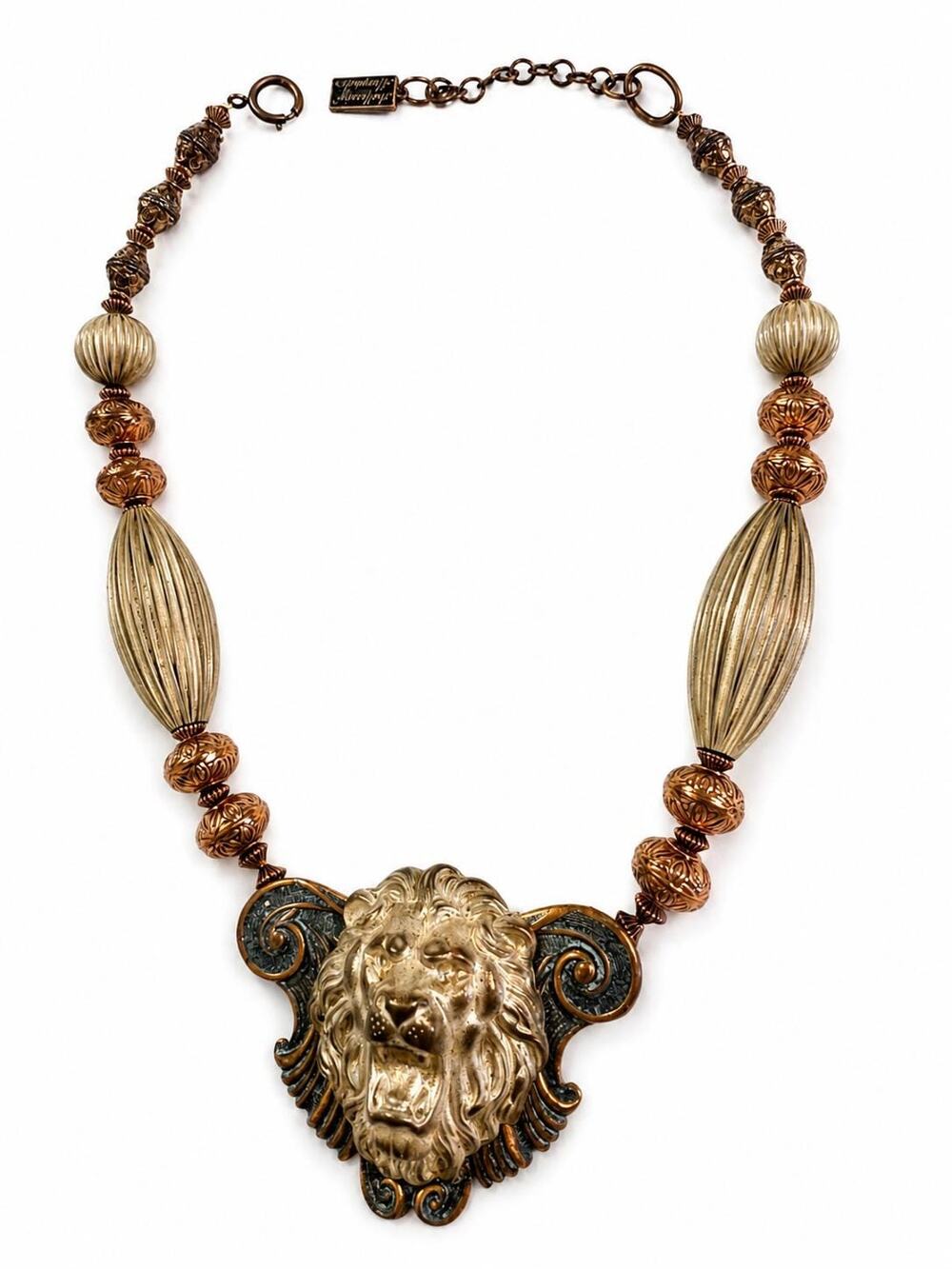 Anthony Alexander Lion Head Necklace Ornate Beads